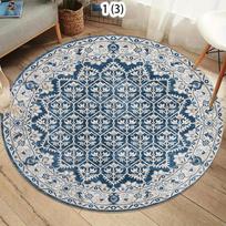 Boho apvalus kilimas neslystantis retro mėlynas baltas marokietiško grotelių dizaino neslystantis skalbiamas kilimas svetainei miegamajam vaikų kambariui 80cmx80cm gray