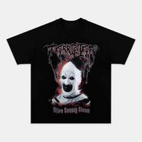 Terrifier Art the Clown  Miles County Clown  Horror Movie Graphic T-Shirt Men Women Casual Cott M gray