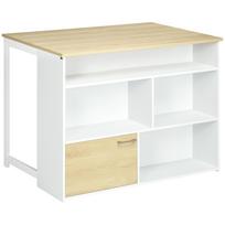 Virtuvės sala su nuleidžiamu lapu Aukštas baro stalas su keliais skyreliais 116x79,5x91 cm Baltas 116 x 79.5 x 91 cm