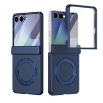 360 Rotating Skin-Friendly Matte Magnetic Case For Samsung Galaxy Z Flip 8 7 6 5 Flip7 Stand Cover With Glass Screen Protector Galaxy Z Flip6 mėlyna