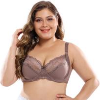 Women Plus Size Full Cup Ultra Thin Lace Underwire Bra For Large Bust 110D raudona