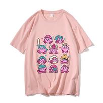 Kirbys Shirt Summer O-neck Round T-shirt Kawaii Cotton Short Sleeve Solid Color Adult Printed Tops Anime Collar Couple Tees Gift 110 white