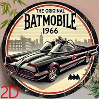 Vintažinis Batman 1966 m. Batmobilio apvalus metalinis ženklas Sienų dekoras 20x20 cm