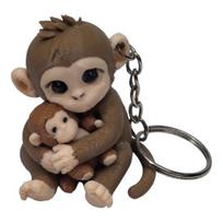 3D Printed Monkey Keychain Cute Monkey Holding Plush Toy Hanging Keychain for Backpack Car Keys Gift for Kids Adults gray