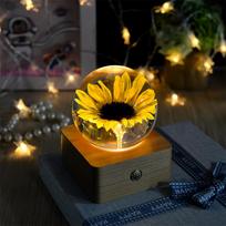 Sunflower Crystal Ball Night Light - Resin Bedside Ornament with Single Petal Design for Bedroom Decor 10.5cm x 10.5cm x Height 5cm brown