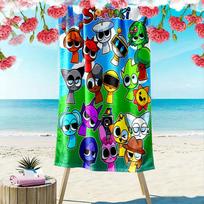 Sprunki Print Beach Towel, Large Soft Quick Dry Towel for Beach Camping Swimming 70cmx140cm(27x55inch) blue
