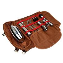Roll-Up Design Travel Bartender Kit Bag Canvas Leather Portable Bar Case Bag  Party black