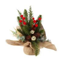 Small Christmas Artificial Plants with Burlap Base Faux Pine Branches with Red Berries/Poinsettias Flower B black