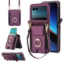 Samsung Z Flip7/6/5 Kryžinė apsauginė dėkliukas su kortelės lizdu ir sulankstomu žiediniu stoveliu Moto Razr 50 Ultra