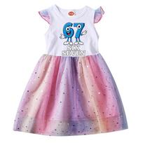 9194 Kids Girls Steal a Brainrot 67 Six Seven Print Ruffle Short Sleeve Sequins Casual Rainbow Dress 100cm balta