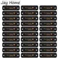 30Pcs Handmade PU Leather Tags with Love Heart Sew on Labels Embellishment Knitting Accessories for DIY Crafts Sewing Labels black