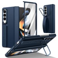 For Samsung Galaxy Z Fold 4 Lens Holder External Elastic Wristband 9H Tempered Glass Shell Film Integrated Phone Case For Galaxy Z Fold 4 mėlyna