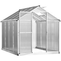 6 x 8ft Polycarbonate Greenhouse with Rain Gutters, Large Walk-In Green House with Door and Window, Garden Plants Grow House with Aluminium Frame 242 x 190 x 195 cm