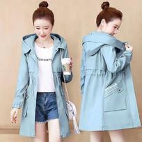 Thick Fleece/With Lining Fashion Windbreaker Female Mid-Long Autumn And Winter Waist Student Lace Jackets Women Trend XL gray