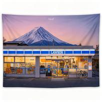 Mount Fuji Sunset Tapestry Japanese Convenience Store Street View Wall Hanging For Bedroom Decor 74x94cm(29x37in) gray