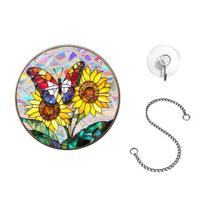 Stained Glass Window Hanging Ornament Colorful Acrylic Suncatcher Panel with Chain And Suction Cup for Home Garden Decor 6 yellow