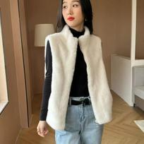 Women's Fall/Winter Faux Mink Vest: Thick, Loose-Fitting Stand-Up Collar Jacket/Vest for Middle-Aged Moms XS kava