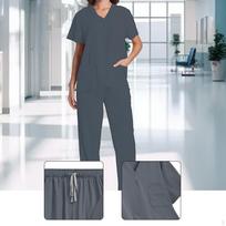 Unisex medicininis komplektas su elastine juosta, moderni slaugytojo uniforma moterims, vyrams, grožio salonams S pilka spalva