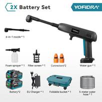 YOFIDRA 6 IN 1 Aukšto slėgio automobilio plovimo pistoletas su vandens rezervuaru, nešiojamas valymo įrankis, sodo purkštuvas, skirtas Makita 18V baterijos kontaktams 2 Battery Set B