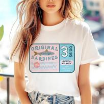 Original Sardinia Printed Short Sleeved Casual Versatile T-Shirt Cartoon Cute Summer Regular Popular Round Neck Women's T-Shirt XL balta