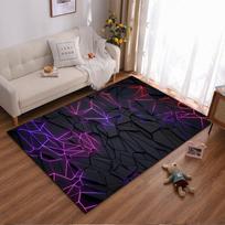 Modernus geometrinis juodas kilimas su neoninės violetinės ir raudonos spalvos raštu, tinkamas naudoti kaip neslystantis kilimėlis svetainės, miegamojo sofoms 40x60cm( 15x23in ) white
