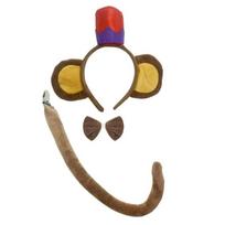 Comfortable Elastic Monkey Ears Hairband Bowtie and Tail Costume Accessories for Halloween and Parties chaki
