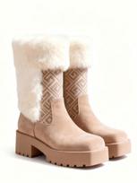 Women's Winter Luxury Fur Snow Boots Thick Plush Warm Coarse High Heels Thick Bottom High Quality Women's Short Boots 34
