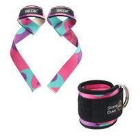 Fitness Ankle Straps Adjustable D-Ring Foot Leg Support Cuffs Wrist Lifting Straps Gym Hard Pull Grip Band Camouflage Straps Set St Practical Use pink