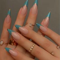 Elegant French Press-On Nail Tips – Simple and Versatile Nail Art tamsiai mėlyna spalva