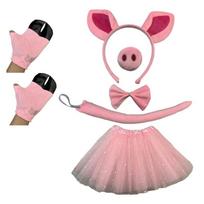 Pig Costume Set Pig Ear Nose Tail Bows Tutus Animal Fancy Costume Kit Accessories Halloween Cosplay Costumes Gift
