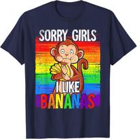 Vintage Monkey Sorry Girls I Like Bananas Tshirt For Unisex Fashion Gay Lgbtq Pride Month Male Tshirts S