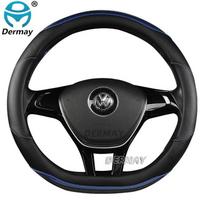 DERMAY Anglies pluošto + mikropluošto odos automobilio vairo dangtis Volkswagen VW Golf 7 MK7 VII Gti R Auto D shape Black black