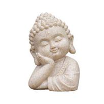 Mini Buddha Figurine Handcrafted Sandstone Resin Zen Statue Decorative Meditation Sculpture Feng Shui Ornament for Home Office Desk Car Dashboard A gray