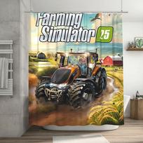 Farming Simulator 25 Dušo užuolaida Žaidimo viršelio grafika Su traktoriu ir kaimo scena Žaidėjo dovanai Vandeniui atsparus audinys Su W60H190(CM)-1 Pcs black