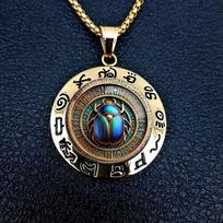 Senovės Egipto vabalas Vaizdas Apvalus Auksinis Dėžutės Grandinėlė Paslaptingas Retro Papuošalas Pakabukas Karoliai 50cm(Necklace Size)