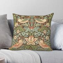 William Morris Strawberry Thief Square Pillowcase Polyester Linen Velvet Printed Zip Decor Pillow Case Car Cushion Cover 60X60CM brown
