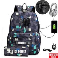 Printed Skibidi Toilet Student Schoolbag Cartoon Monitor Man Backpack Pencil Case Tide one size gray