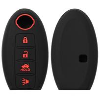 Silikono raktų pakabuko dėklo laikiklio dangtelio apvalkalo apsauga 4 mygtukai, skirti Nissan Rogue Sport SV SL GT R Leaf Kicks Versa 370Z Fuga Teana juoda