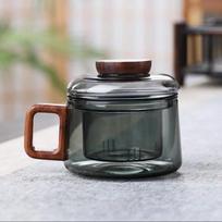 200 ml arbatinis puodelis su filtru, karščiui atsparus stiklinis puodelis su filtru ir medine rankenėle, padėkliukas, biuro puodelis arbatos atskyrimui, Kung Fu arbatos rinkinys black
