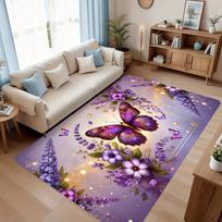 Violetinės Gėlėtos Drugelio Pavasarinės Dekoracijos Kilimėlis, Neslystantis Plaunamas Gėlių Plotas Kilimėlis, Elegantiškas Sodo Kilimas Svetainei Miegamajam 40x60cm gray