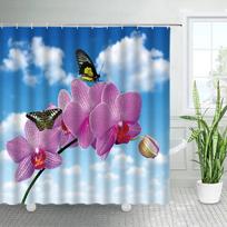 Baltos orchidėjos gėlių dušo užuolaidų komplektai Kaimo natūralios gėlės Zen SPA augalai Vonios kambario audinio vonios užuolaida su kabliukais Namų dekoras W60H190(CM)-1 Pcs pink