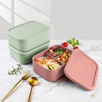 Trijų skyrių silikoninė pietų dėžutė 100% maistinė, ekologiška, nešiojama maisto talpykla vaikams ir suaugusiems rožinė