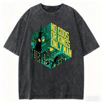 Bioshock Anime Lover Washed Tshirt Year Round Clothing Personality Clothes Plus Size Unisex Streetwear Couples High Quality Tee S įvairiaspalvis