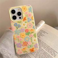 Colorful Ins-Style Dopamine Flower Phone Case for iPhone 14/15/16 Pro Max Apple 14 Pro beige