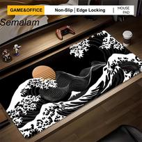 Large Japanese Wave Design Mouse Pad Non Slip Rubber Base Smooth Surface Stitched Edges Keyboard Mat For PC Gamer Office Desktop 300x800x2mm