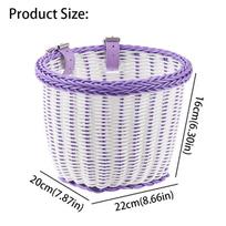 Adjustable Leather Straps Front Handlebar Basket Handwoven Cycling Handlebar Basket  Girls Bike balta/violetinė