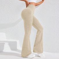 Women's European Thread High Waist Yoga Flare Pants - Tummy Control, Micro Flare, Fitness Activewear Extra Large pilkšvai balta