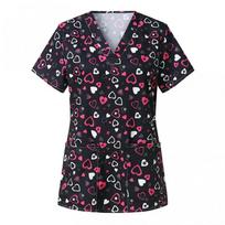 Uniforms Women Medical Elegant Heart Print Obstetrics Medico Top Fashion V-Neck Short Sleeve with Pocket Clinical Uniforms Woman 5XL