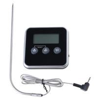 Digital Temperature Detector Electronic Food Thermometers with Timer Function Stainless Probe for Grilling Thermometers 1 black