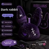 Gothic Bunny Plush Keychain Rabbitbag Charm With Bandage Desian Kawaii Key Ring Pendant Car Bag Ornament Doll Gift gray